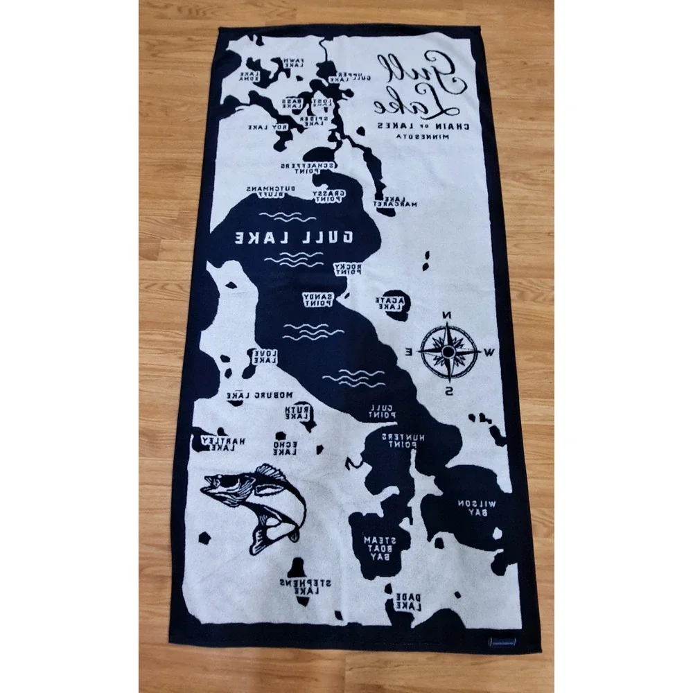 Large Faribault Mill Beach Towel Gull Lake Navy Measures 33x68 Inches